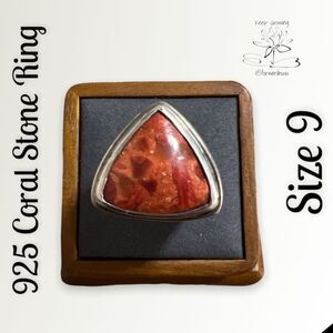 Vintage 925 Sterling Coral Stone Ring Size 9.5